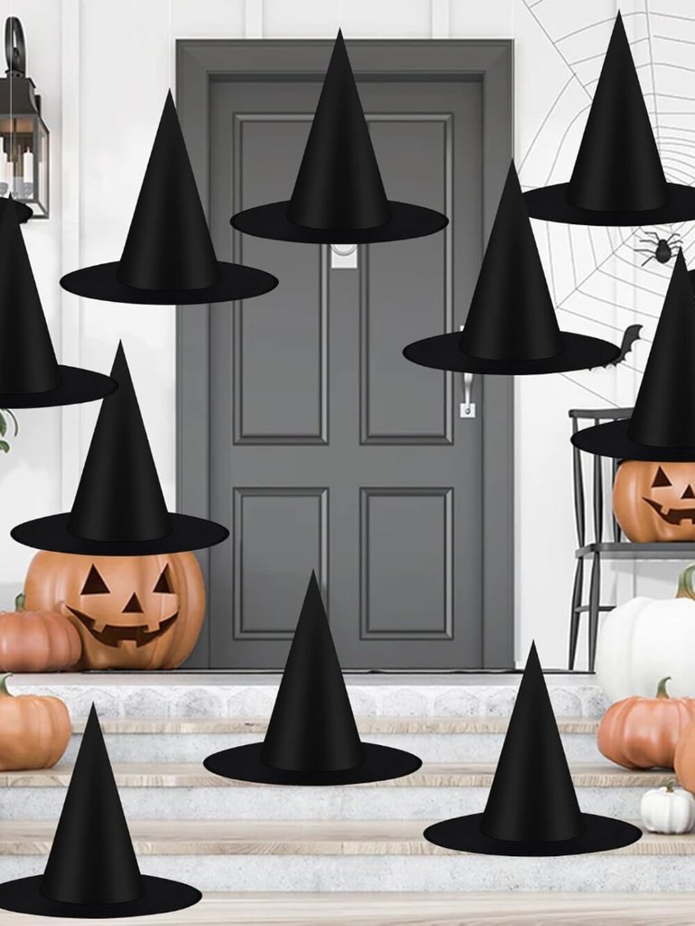 12pcs Halloween Black Witch Hats Costume Accessory Decoration Hanging Wizard Hat